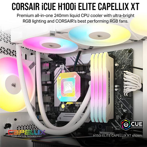 CORSAIR ICUE H100I ELITE CAPELLIX XT 240MM LIQUID COOLER - WHITE (3 YEARS WARRANTY) - Image 3
