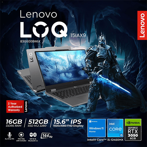 LENOVO LOQ 15IAX9 GAMING LAPTOP INTEL® CORE™ I5-12450HX RTX™ 3050 6GB GDDR6 LAPTOP (2 YEARS WARRANTY)
