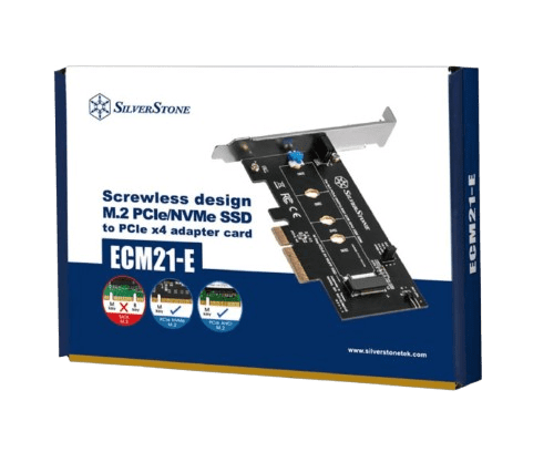 SILVERSTONE ECM21-E SCREWLESS DESIGN M.2 PCIE/NVME SSD TO PCIE X4 ADAPTER CARD
