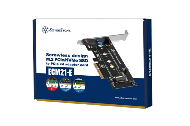 SILVERSTONE ECM21-E SCREWLESS DESIGN M.2 PCIE/NVME SSD TO PCIE X4 ADAPTER CARD