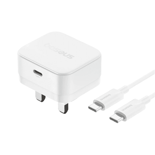 BASEUS PALM 20W UK PIN TYPE-C FAST CHARGER WITH TYPE-C TO TYPE-C 60W CABLE (6 MONTHS WARRANTY)