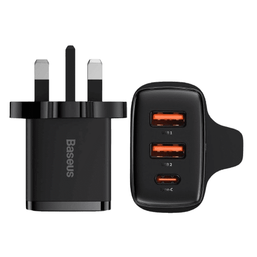 BASEUS 30W 2U+C COMPACT FAST CHARGER UK BLACK – ADAPTER (6 MONTHS WARRANTY)