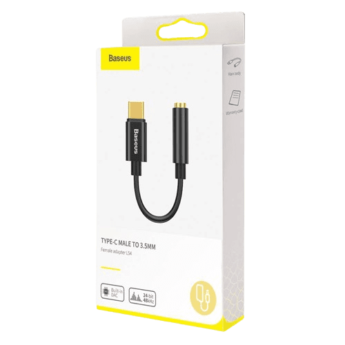 BASEUS TYPE-C MALE TO 3.5MM FEMALE ADAPTER L54 BLACK (6 MONTHS WARRANTY) Detail View