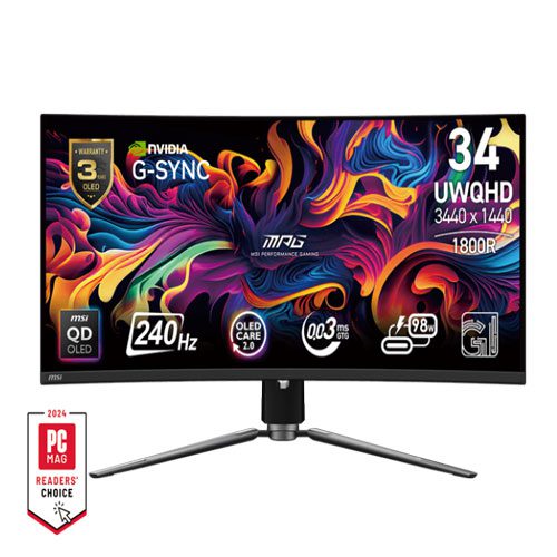 MSI MAG 341CQPX 34 Inch QD-OLED UWQHD (3440 X 1440) 240Hz 0.03ms G Sync Compatible Frameless Gaming Monitor