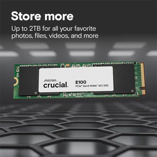 CRUCIAL E100 NVMe PCIe Gen4 X4 2280 1TB M.2 NVME SSD (3 YEARS WARRANTY) Detail View