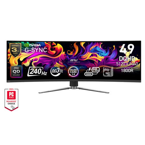 MSI MPG 491CQPX 49 Inch QD-OLED DQHD (5120 X 1440) 240Hz 0.03ms G-Sync Compatible Compatible Frameless Gaming Monitor ( 3 YEARS WARRANTY )