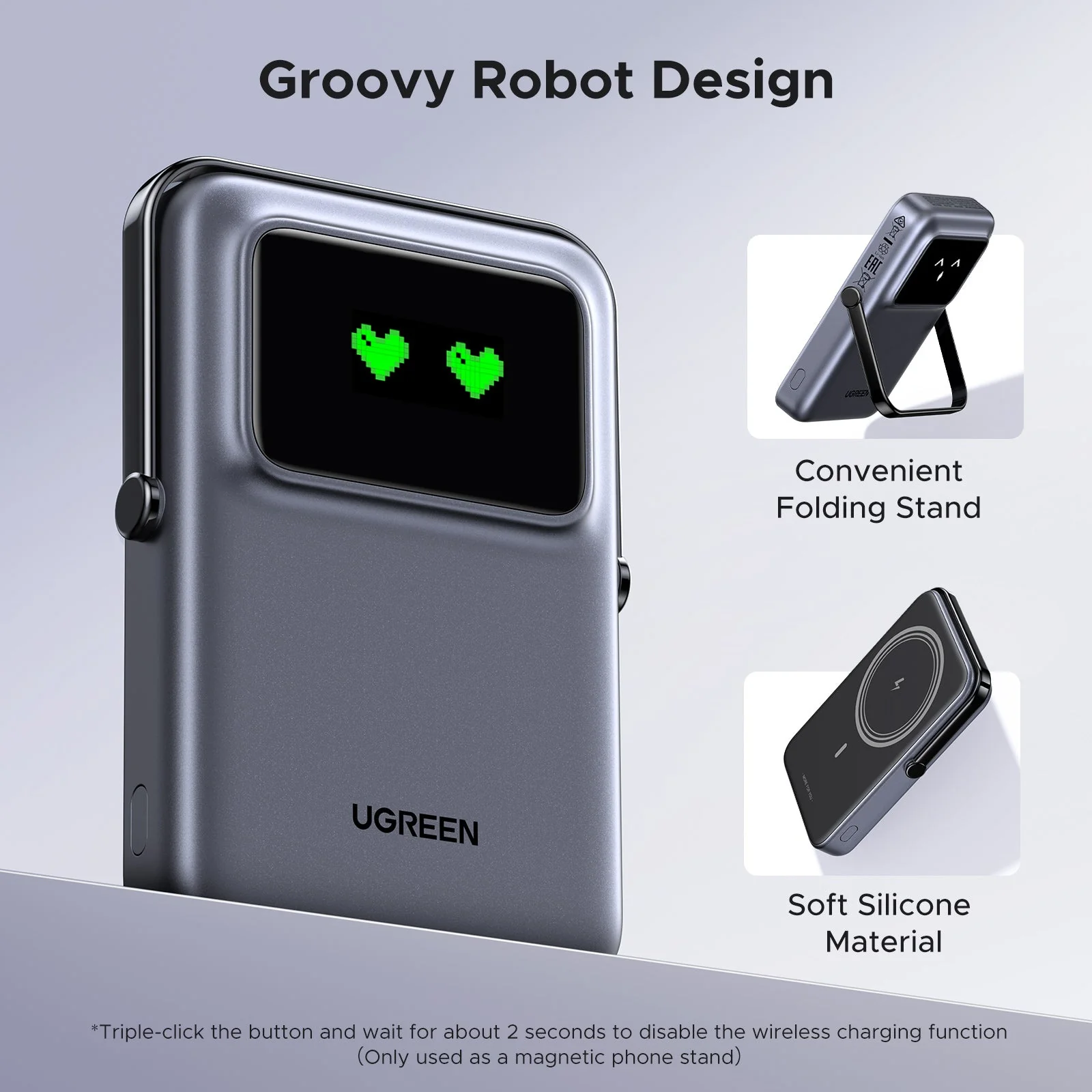 UGREEN 10000mah 20W Uno Series Magnetic Wireless Power Bank With Stand – PB572 – 45327 – (1 Year Warranty) Detail View