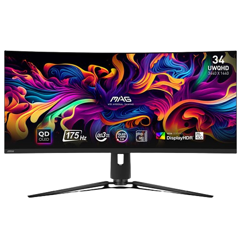 MSI MAG 341CQP 34 INCH QD-OLED UWQHD (3440 X 1440) 175HZ 0.03MS AMD FREESYNC PREMIUM PRO COMPATIBLE FRAMELESS GAMING MONITOR (3 YEARS WARRANTY)